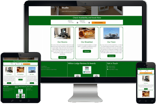milton lodge website shown on 3 different screens